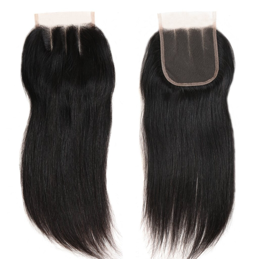 Unisex 10 Inch Brazilian Virgin Human Hair Lace Closure 4X4 Three Part With Baby Hair Natural Hairline