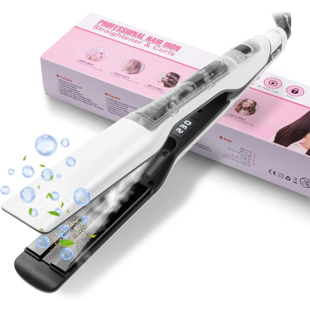 Professional Steam Hair Straightener with LCD Display, Ceramic Plates, Fast HeatUp for Frizz Control