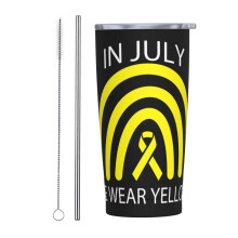 Mois de sensibilisation au sarcome en juillet : Mug de voyage isotherme en acier inoxydable de 590 ml avec paille, blanc
