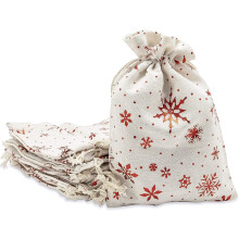Sacs cadeaux réutilisables en mousseline de coton 4x6 avec cordon de serrage (Flocons de neige rouges, petit format) - Cadeaux, articles de fête,