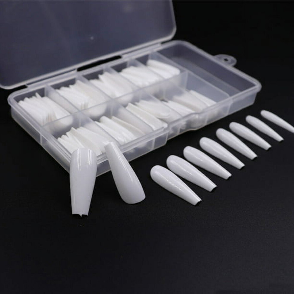 100pcs Coffin Nails Clear Ballerina False Nails Tips Long Full Cover Acrylic Fake Nails 10 Sizes