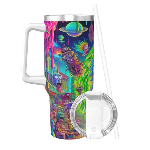 Rick And Morty Ποτήρι 40oz με λαβή και καλαμάκι - Ποτήρι ταξιδιού από ανοξείδωτο ατσάλι με 1