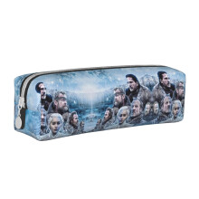 Black Leather Pencil Pouch Compatible with Game of Thrones - Portable Zipper Case for Pens, Markers, Makeup, Coins - White