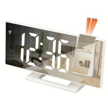 LED Digital Wall Clock Projection Clock Projector Ceiling Clock with Time Temperature Display Backlight Snooze Clock Compatible with Home White