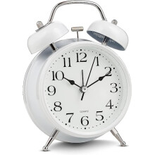 Analog Alarm Clock Extra Loud Dual Clocks Retro White Silent Ticking