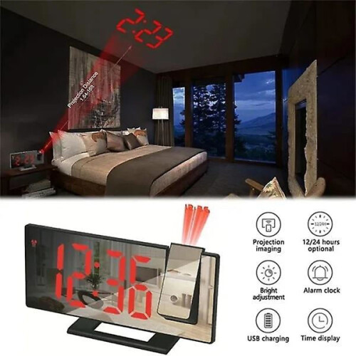 LED Digital Wall Clock Projection Clock Projector Ceiling Clock with Time Temperature Display Backlight Snooze Clock Compatible with Home White 2