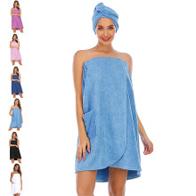 Towel Wrap for Women, Bath Shower Wrap Adjustable Towel Wrap Soft Lightweight Bath Body Wrap with Hair Drying Towel (M,Blue)