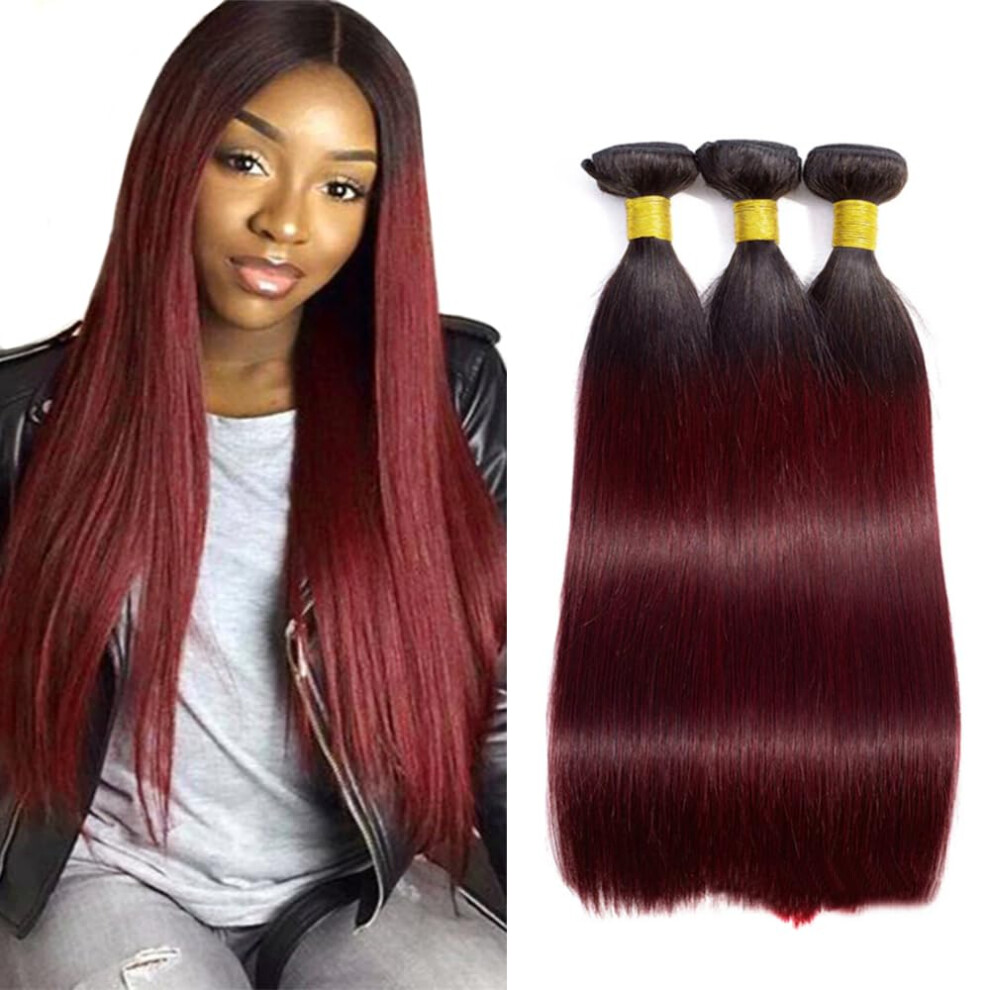 Unisex Red Brazilian Virgin Hair Bundles 1B/99J Ombre Burgundy Straight Human Hair Weave 14 16 18 Inch