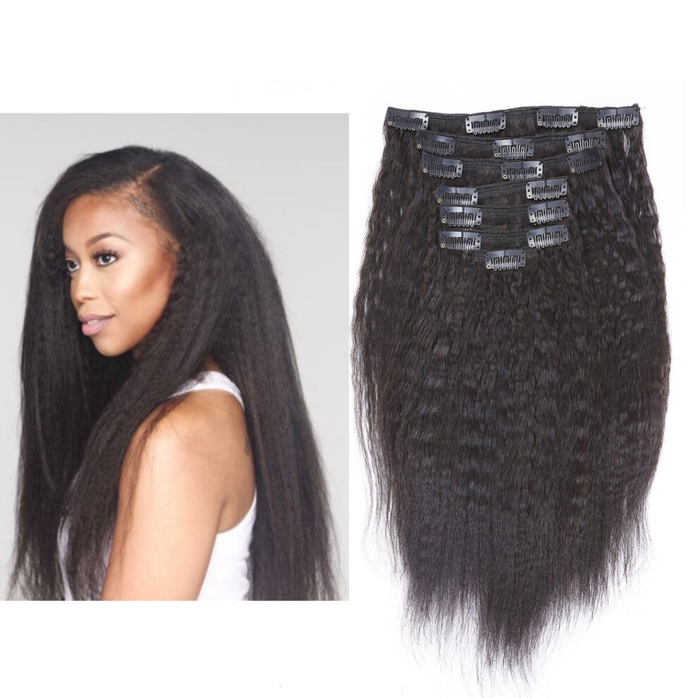 Unisex Black 10 Inch Kinky Curly Remy Clip In Human Hair Extensions 1B Color For Women