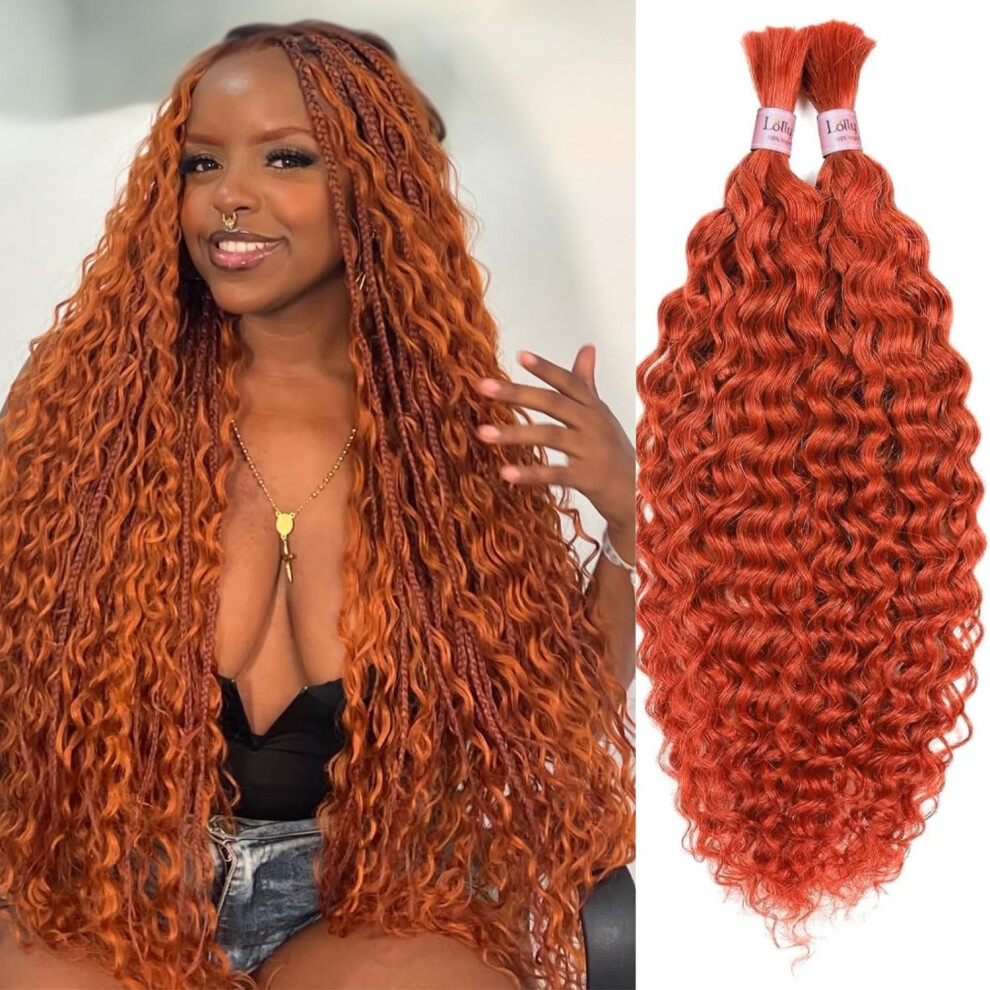 Unisex Ginger Deep Wave Human Hair Braiding Extensions 18 Inch Virgin Bulk No Weft For Boho Braids