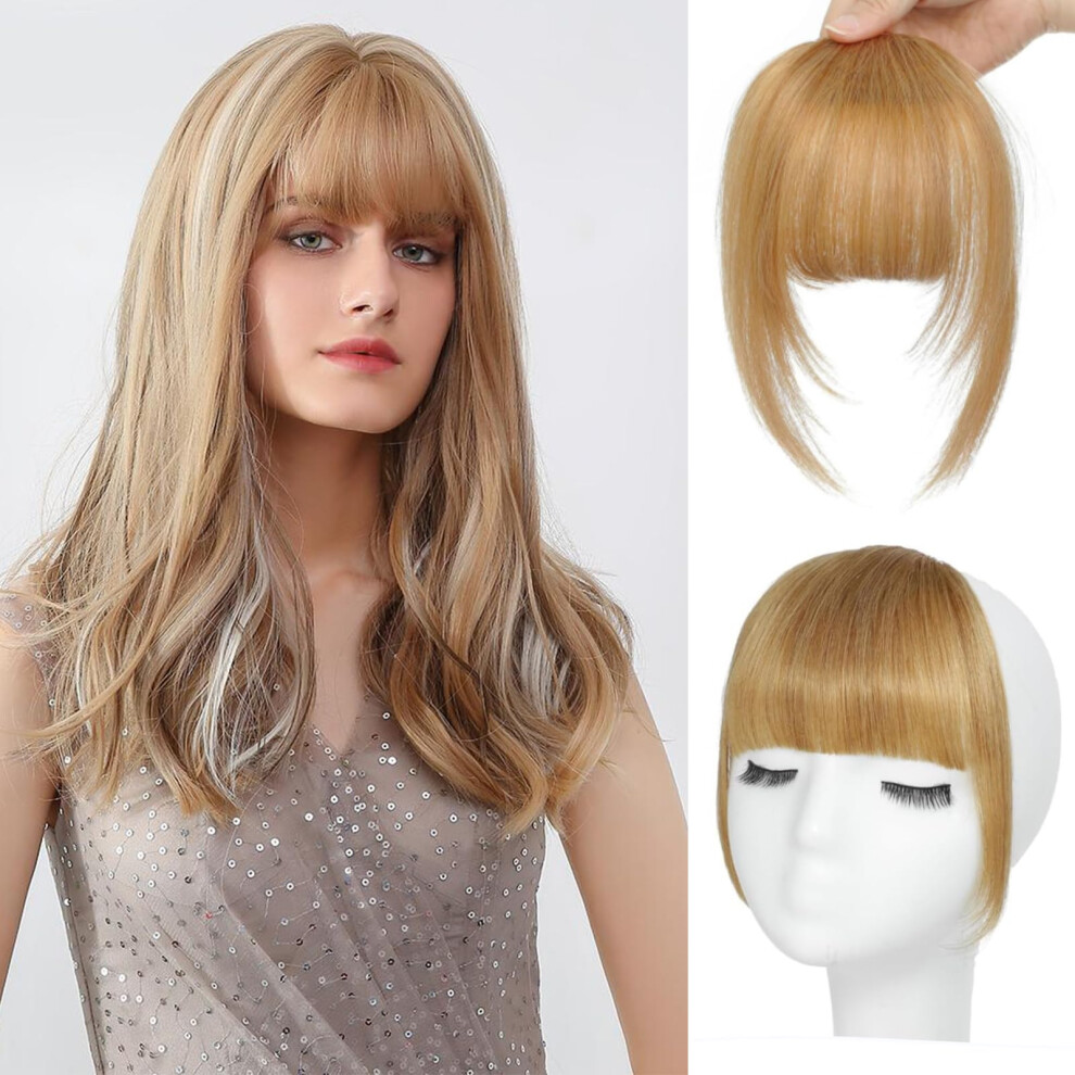 Human Hair Clip In Bangs Ash Blonde with Temple Pieces Natural Curtain Fringe Heat Styling Friendly