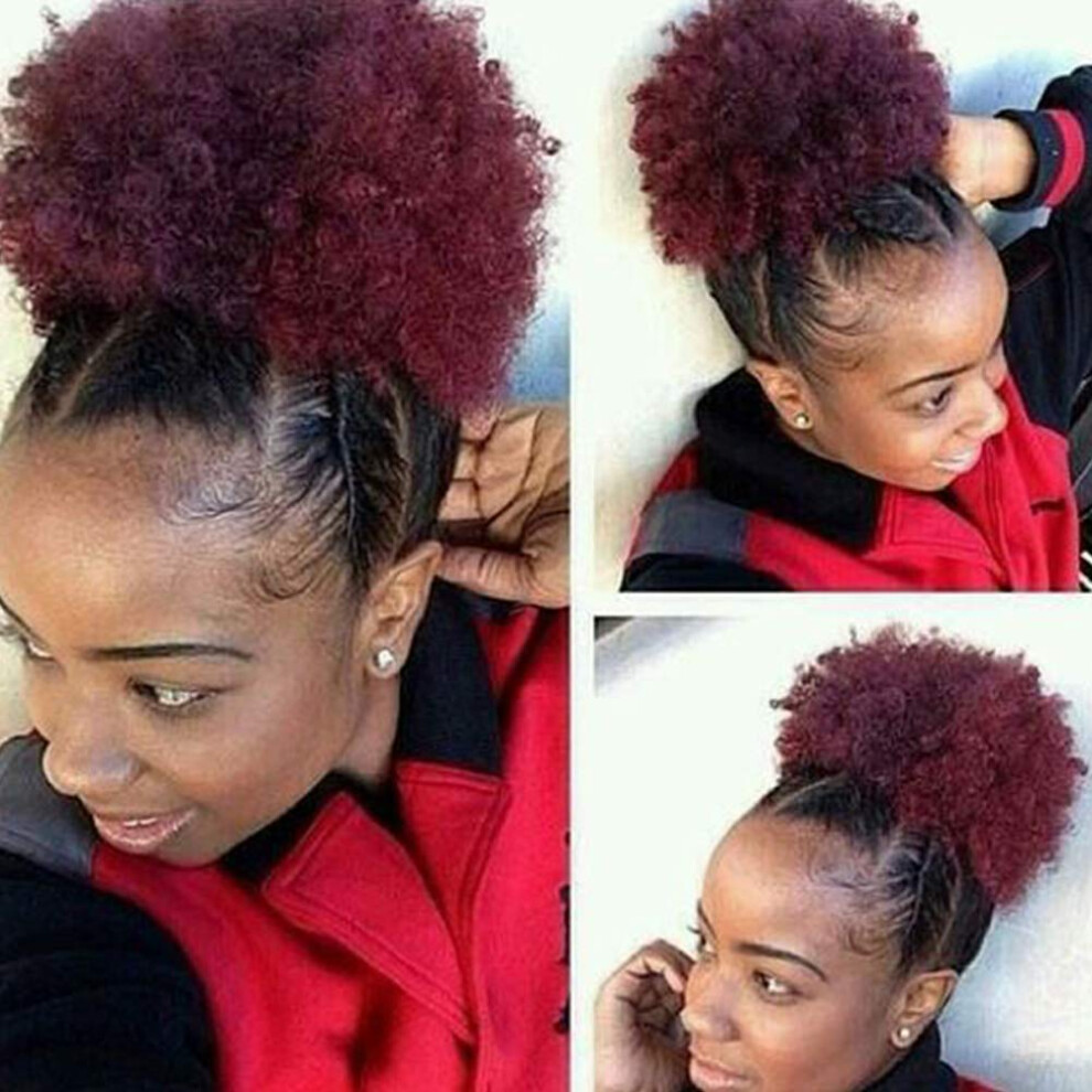Unisex Black Afro Kinky Curly Ponytail Wig With Drawstring, Short Natural Hairpiece, Heat Resistant