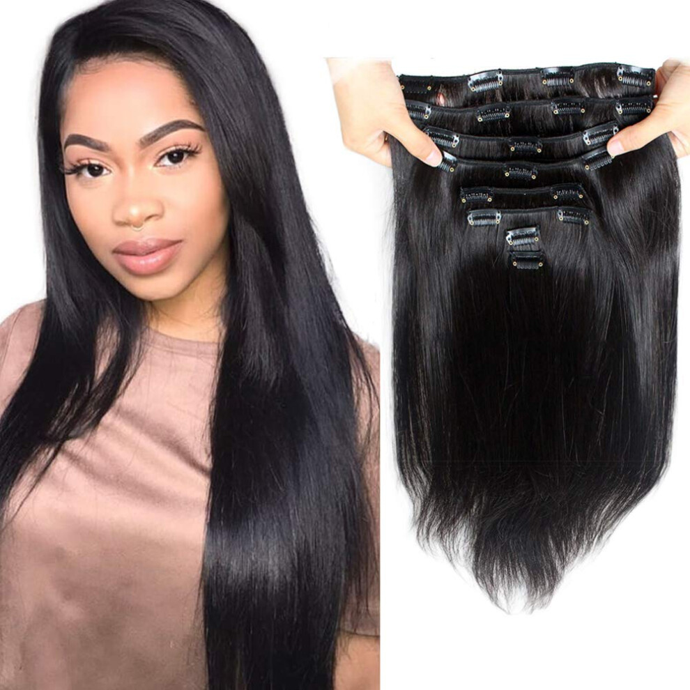 Unisex Black Clip In Human Hair Extensions 8A Straight Remy For Women Natural 120G 10Pcs Set Instant Volume Boost