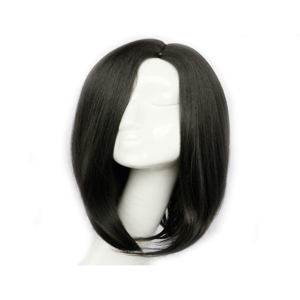Unisex Black Short Bob Wig With Bangs For Women, Natural Looking Synthetic Hair And Adjustable Fit