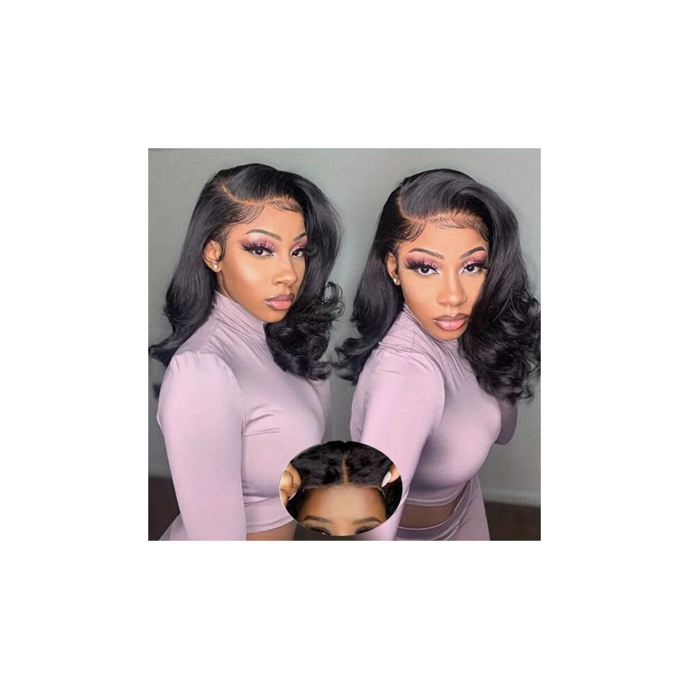 Human Hair Bob Wig 16 Inch 200 Density Glueless HD Lace Closure Pre Plucked Body Wave