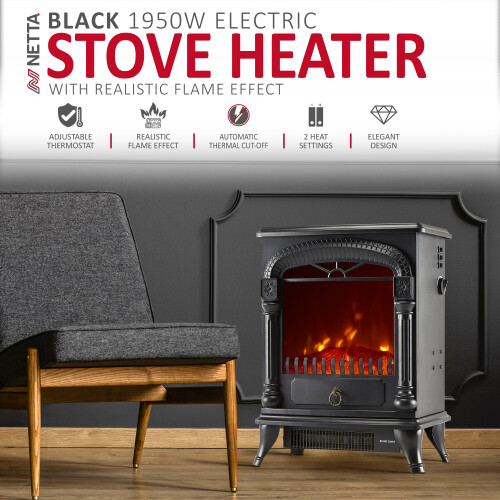 NETTA NETTA Arch Fireplace Stove Heater with Flame Effect - Black 1
