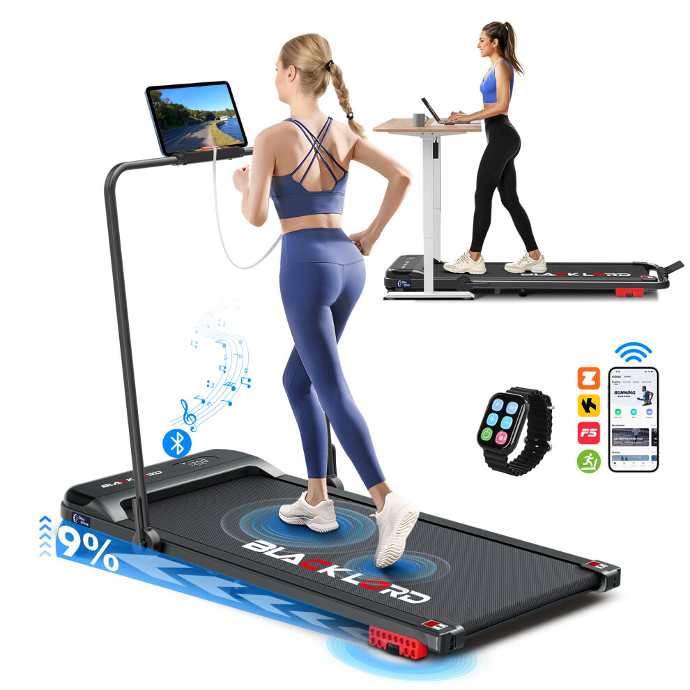 Lord Treadmill Walking Pad Incline Foldable Handrail Black