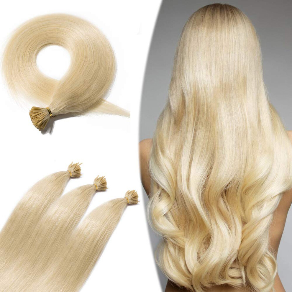 Unisex Remy Human Hair Extensions I Tip Pre Bonded Fusion 22 Inch 100 Strands 50G Blonde Full Head Coverage