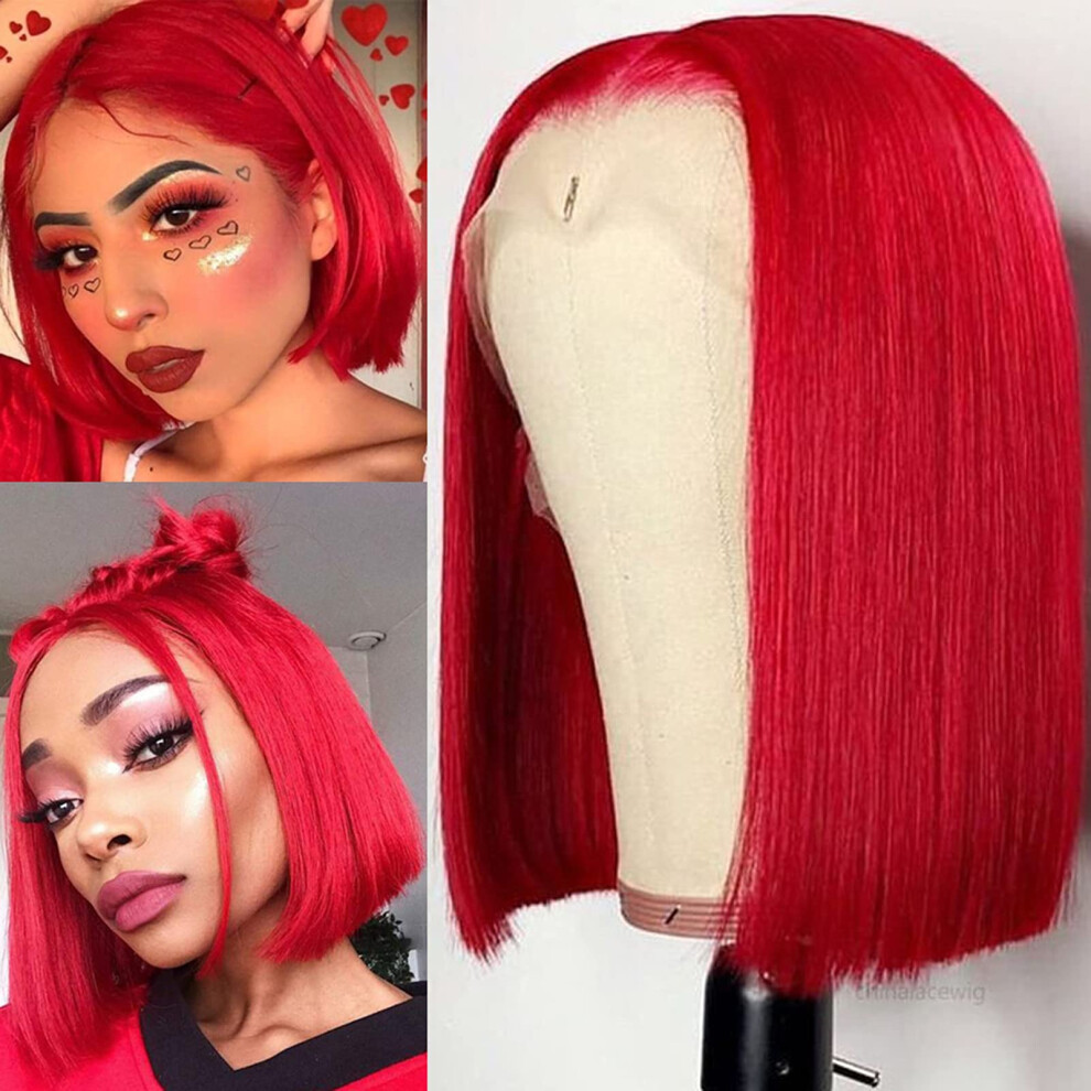 Unisex 13X4 Glueless Lace Front Bob Wig Brazilian Virgin Human Hair Preplucked Hairline 180% Density