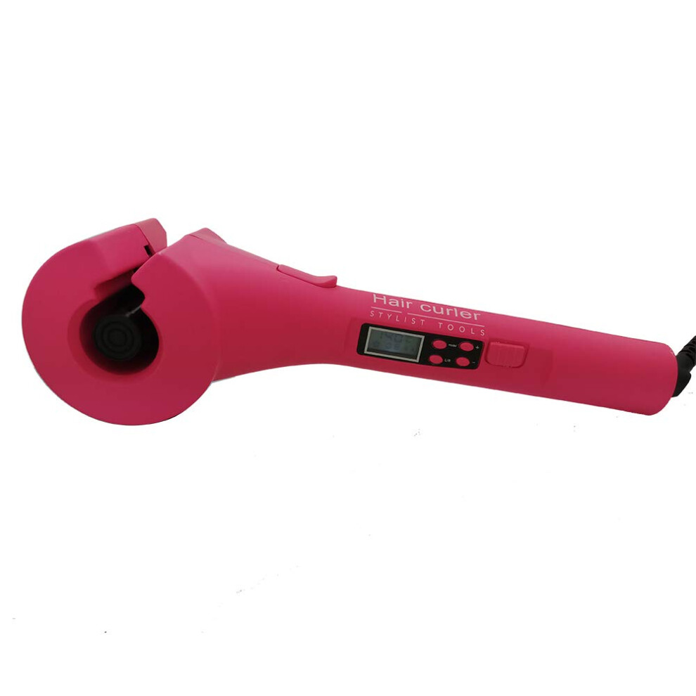 Pink Automatic Hair Curler With Lcd Display, Ceramic Curling Iron Wand For Smooth Waves And All Hair Types