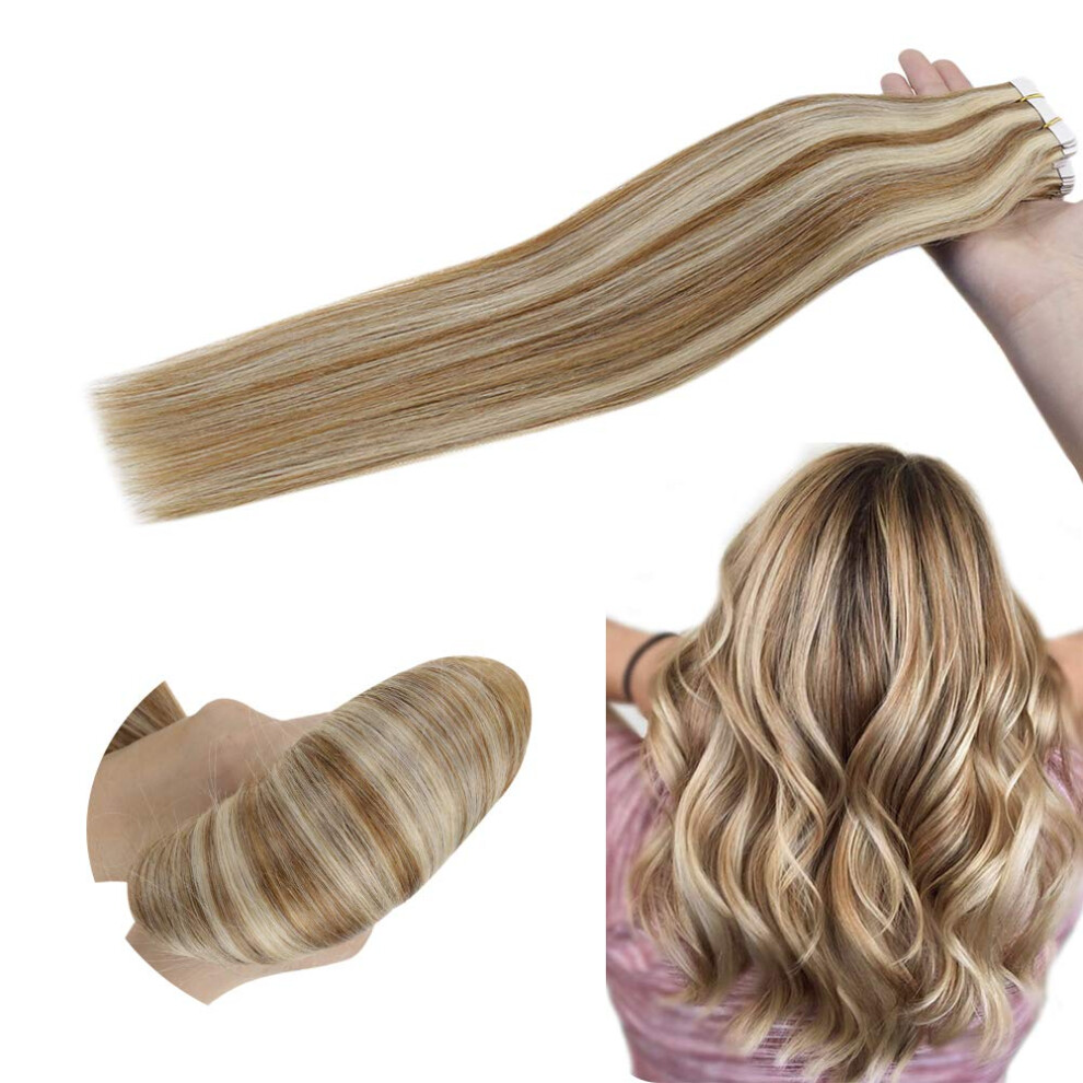 Unisex Brown Tape In Remy Human Hair Extensions 20 Inch And Blonde Straight Real Hair Seamless Volume