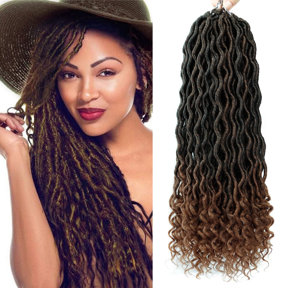 Unisex 6 Packs 20 Inch Goddess Locs Crochet Hair With Curly Ends, Naturallook Faux Locs Extensions 1B/30