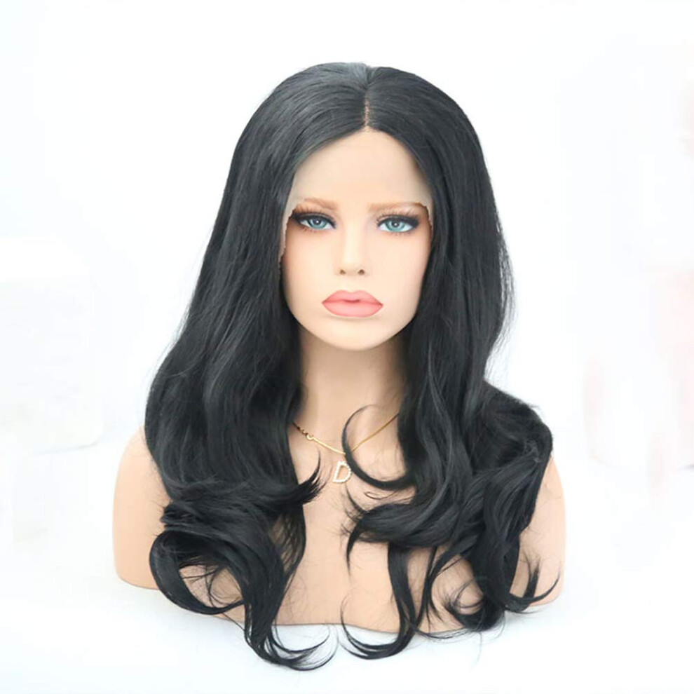 Glueless Synthetic Lace Front Wig Natural Black 18 Inch Body Wave Heat Resistant Hairline