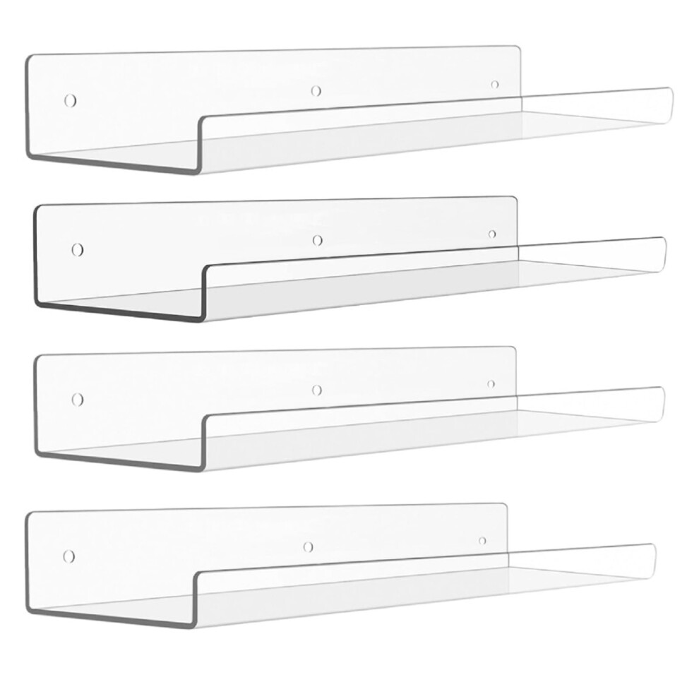 Set Of 4 Clear Acrylic Floating Wall Shelves For Photo Album And Vinyl Record Display 9044945225709