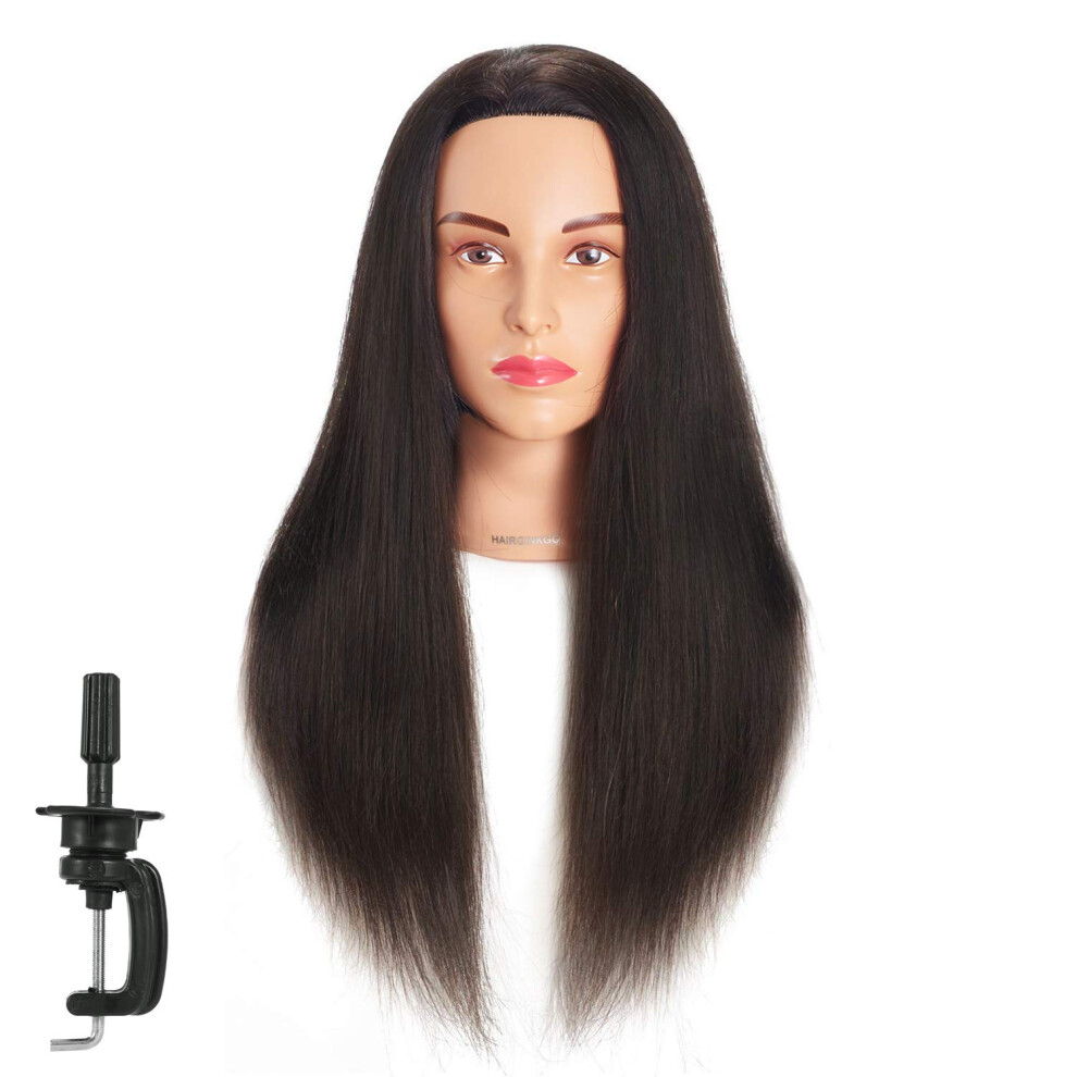 Unisex Mannequin Head With Human Hair 2426 Inch Cosmetology Training Head For Cutting Styling Braiding With Clamp