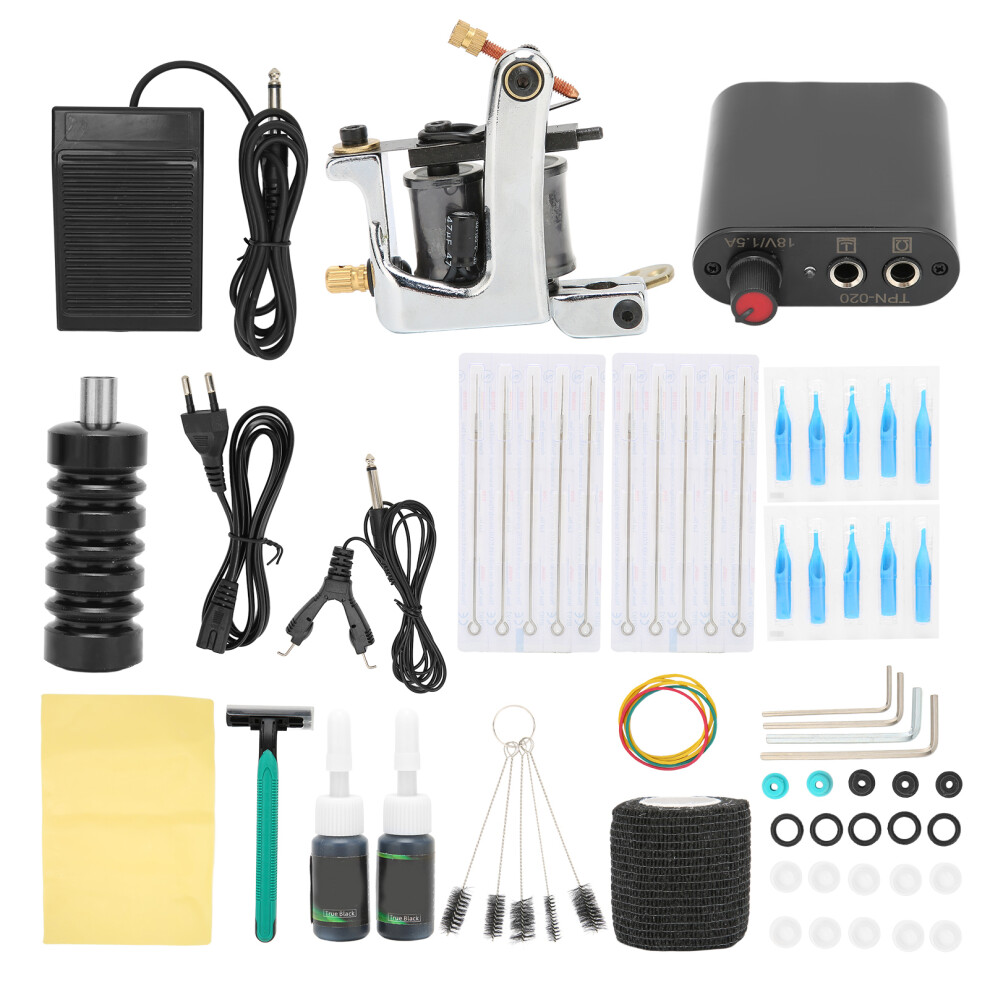 Tattoo Kit Featuring Complete Supplies And Professional Machines, Vibrant Ink Selection With Flat Bottom Design Ideal For Beginners And Advanced