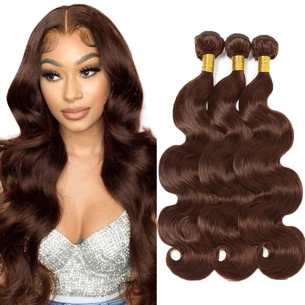 Brazilian Virgin Hair Body Wave Bundles 20 Inch Chocolate Brown Human Hair Extensions