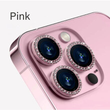 Kameraskydd för kompatibel med iPhone 11/12/13/14/15Pro Max Mini, 9H härdat glasskärmskydd med metallring, punktborr, rosa (3 st)