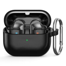 Custodia in silicone con moschettone compatibile con Samsung Galaxy Buds3Pro - Nero Nero