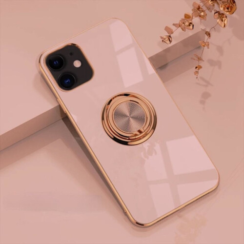 Capa luxuosa e elegante 'compatível com iPhone 13' com função de suporte de anel. Dourada e branca. 2