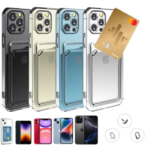 Capa para celular compatível com iPhone 16/15/14/13/12/11/SE/X/XS/8/7 com compartimento para cartão - Transparente, compatível com iPhone X 2