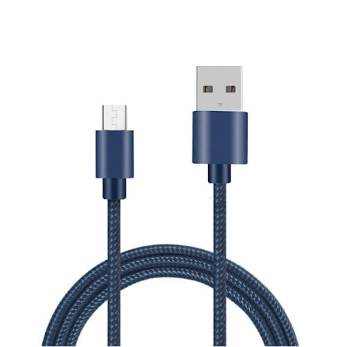Cabo Micro-USB trançado de cor sólida, 1,8 m, azul.