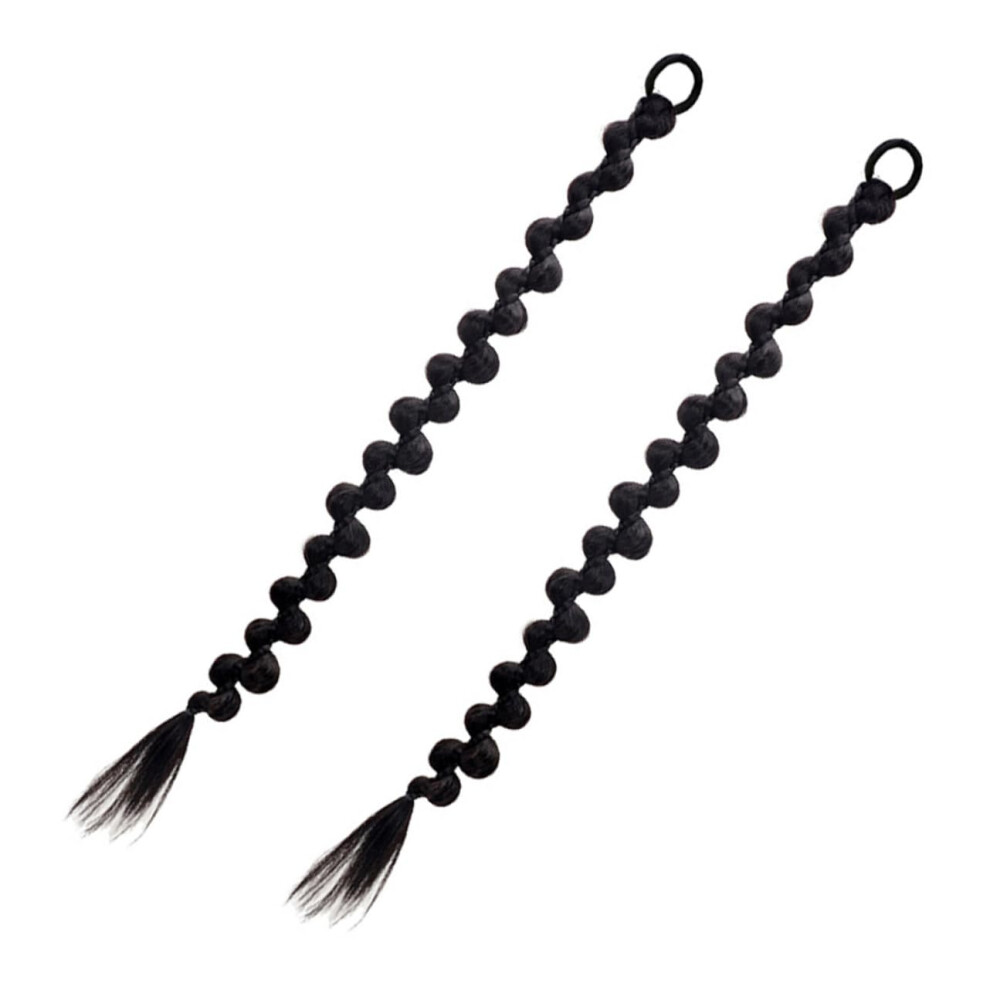 Unisex Black 2Pcs Synthetic Braided Ponytail Hair Extensions Wrap Around Long Naturallook Hairpiece