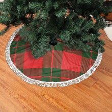 Kerstboomrok van kant met franjes, zachte, lichte en prettige kerstboomrok in kersttartanstijl, 30 inch (76 cm).
