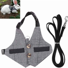 Cute Plaid Stripe Rabbit Harness & Leash Set with Button Decor, Adjustable for Rabbit, Ferret, Kitten, Guinea Pig