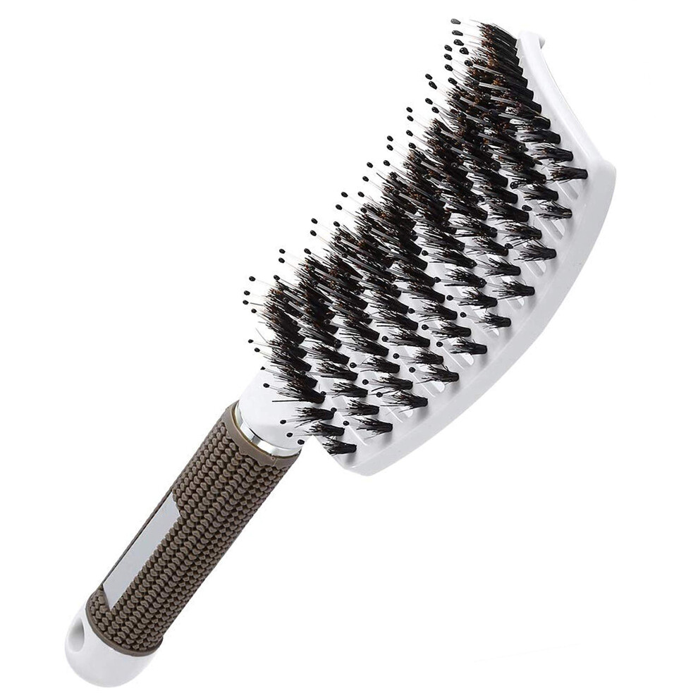 Vented Paddle Hair Brush Boar Bristle and Nylon for Fast Drying Detangling Curved White