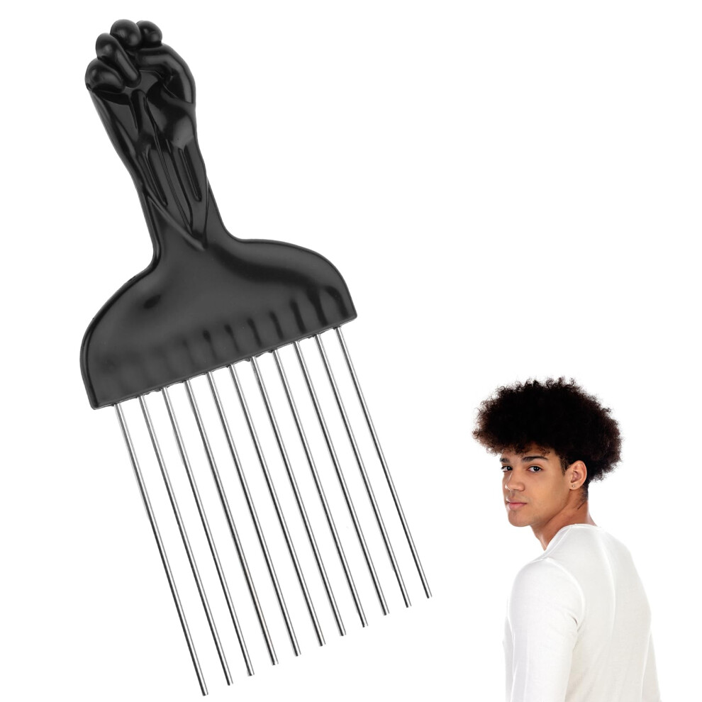Unisex Black Afro Pick Comb With Durable Metal Hair Pick For Curly Hair Men Ergonomic Fist Grip