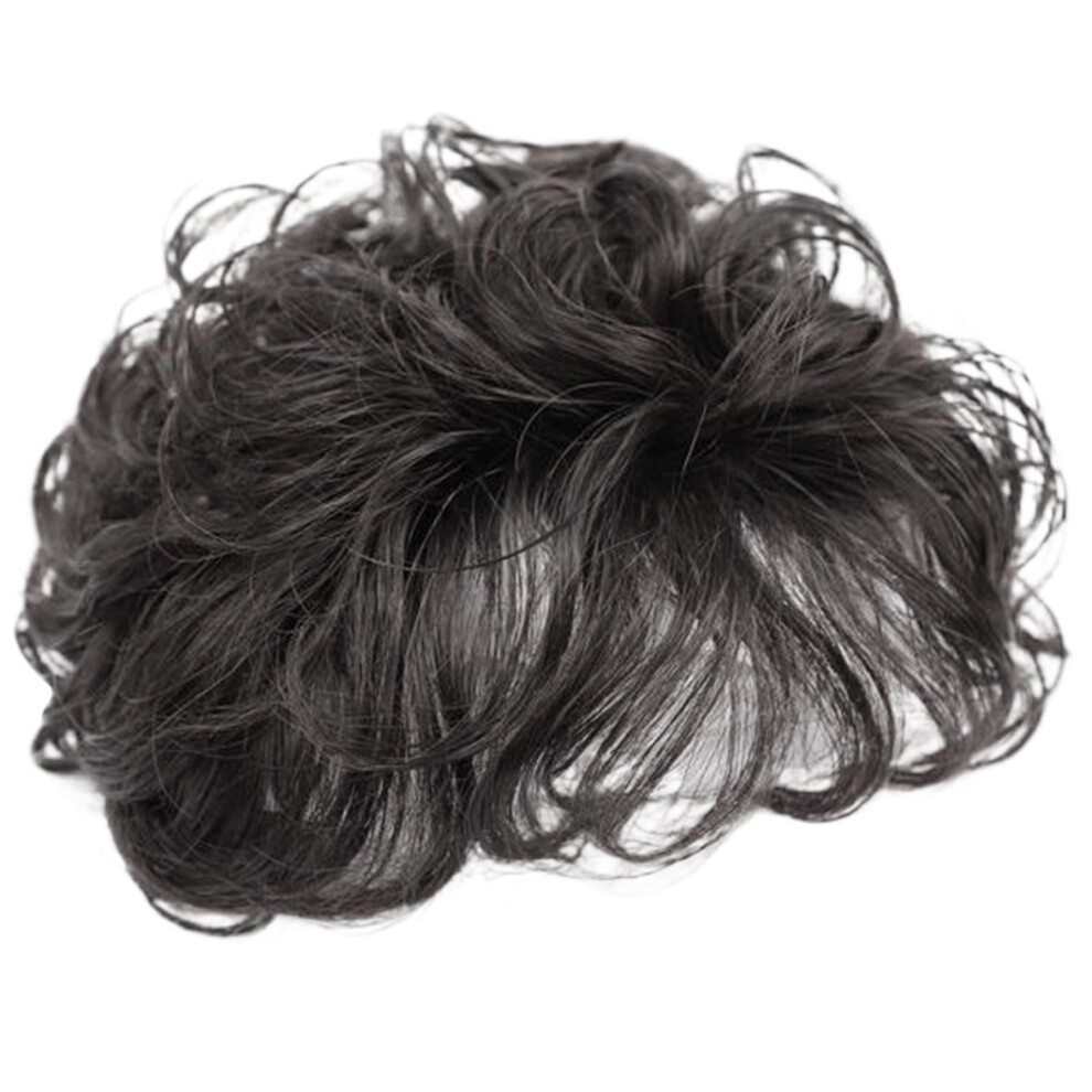 Unisex Black Hair Topper For Women Curly Synthetic With Bangs Clip In, Breathable Volume Boost For Thinning Hair