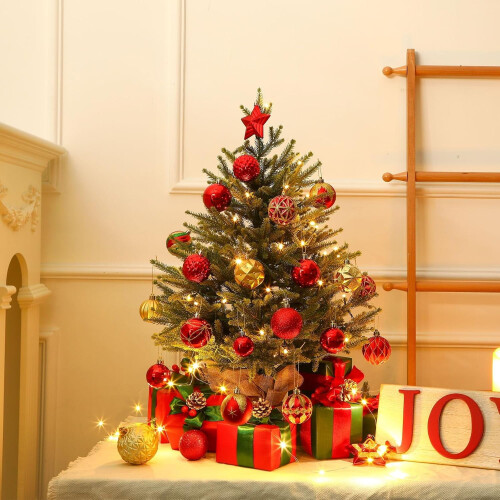 2ft Prelit Mini Tree with LED Lights, Remote & Timer, Compatible with Xmas Tabletop Decor, Home, Kitchen, Dining 2