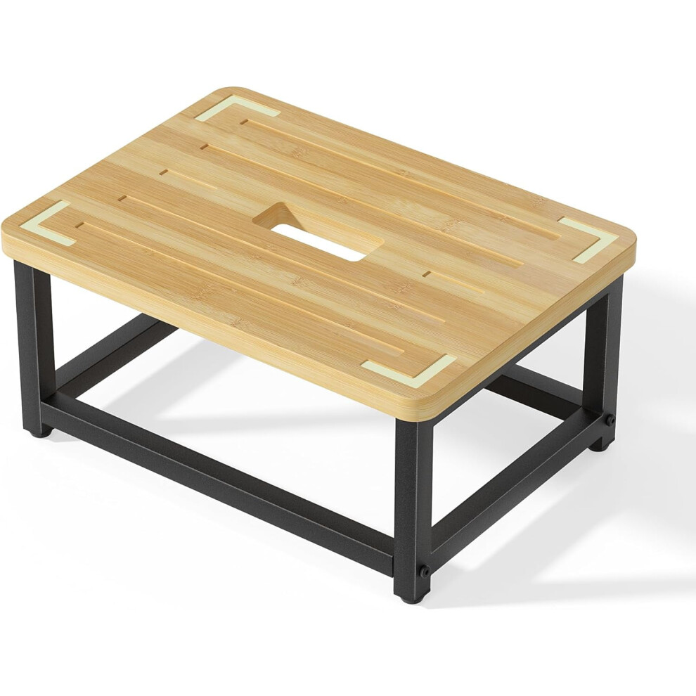 Sturdy Step Stool For Adults With Handle, Non-Slip Surface, Rubber Feet & Glow Strip - 500 Lbs Capacity - Black 9773935066649