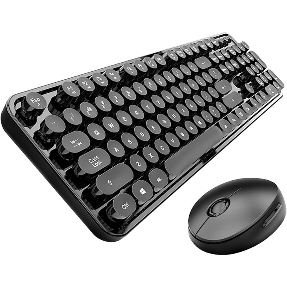 Wireless Keyboard And Mouse Combo, Retro Typewriter Style Keyboard With Round Keycaps, 2.4Ghz Dropout-Free Connection 9773935065093