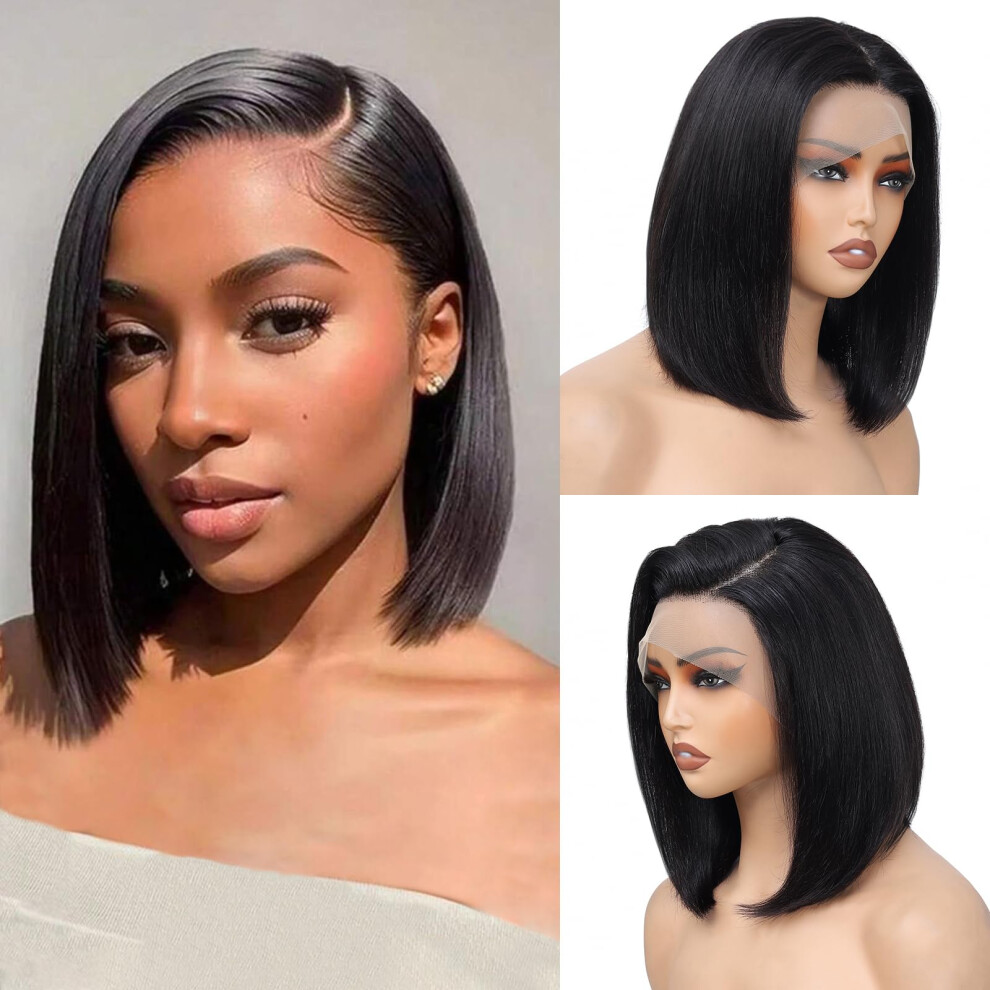 Human Hair Lace Front Wig 13x4 Transparent Brazilian Straight Bob Pre Plucked 180 Density Natural Hairline