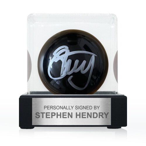 Stephen Hendry Signed Black Snooker Ball. Display Case With Plaque