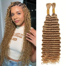24 Inch Honey Blonde Human Hair Bundles Deep Curly Bohemian Braiding Extensions Wet and Wavy for Knotless Boho Styles
