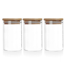 Tssuoun-pakke med 3 glass forseglede godteri- og kakeoppbevaring, hjemme- og spisestue, kjøkken, mel- og kaffebønnebeholdere med bambuslokk