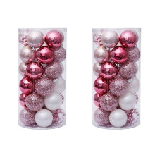60Pcs Christmas Tree Ornaments Set Shatterproof Decor Balls Exquisite Hanging Baubles Set for Holiday -Pink